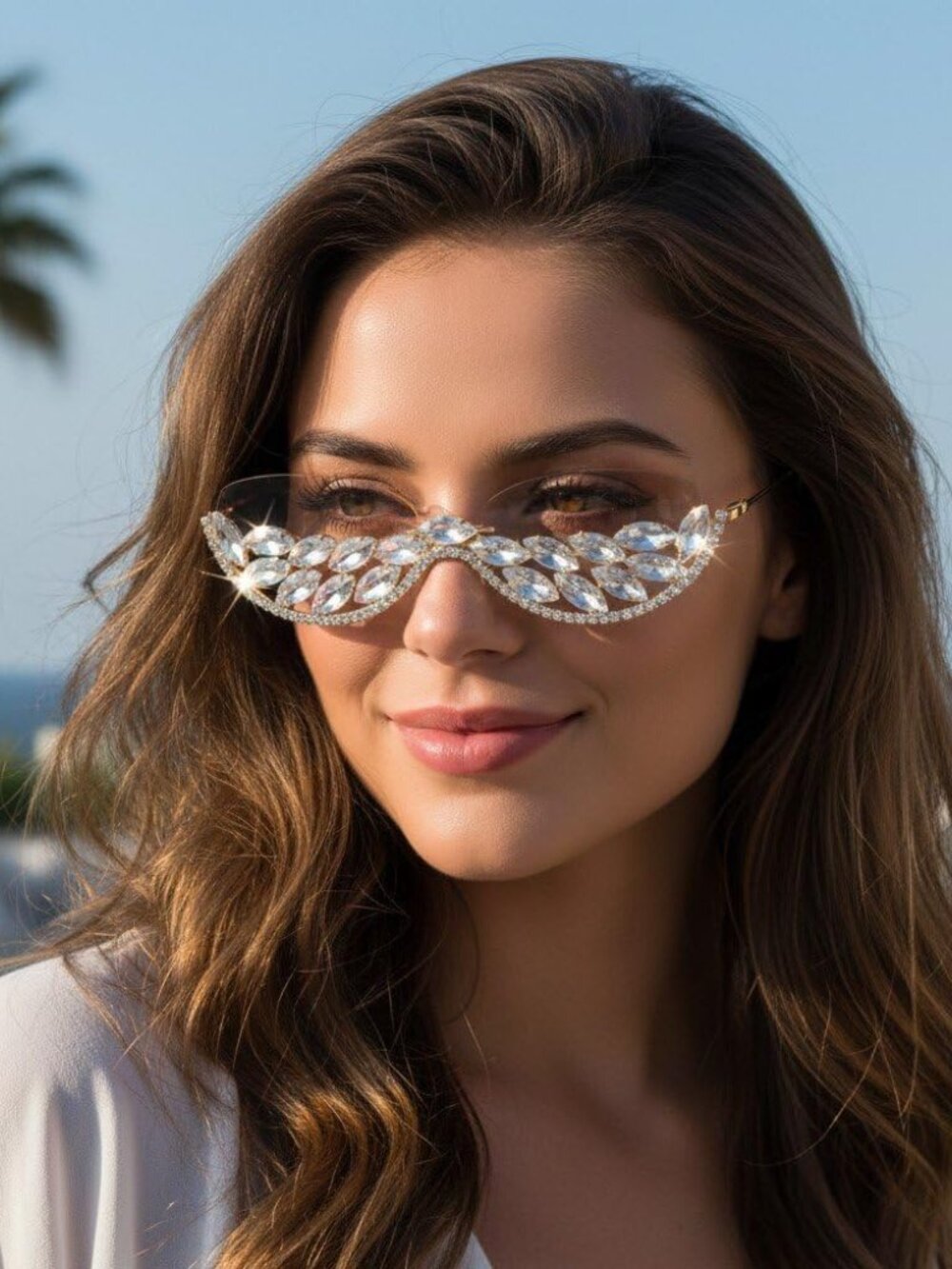 Half Frame Rhinestones Glasses - Picture 6 of 6